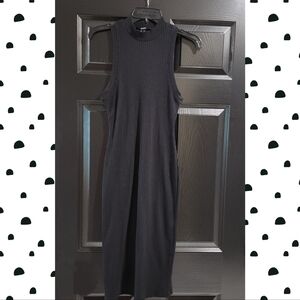 Forever 21 Black Ribbed Mock Neck Sleeveless Bodycon Midi Dress Size Med.